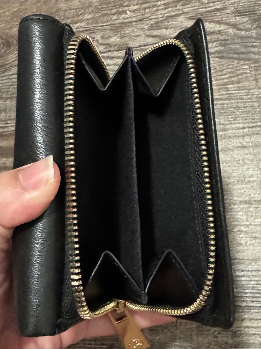 Valentina Black Leather Compact Wallet with Gold Accent - Picture 4 of 4